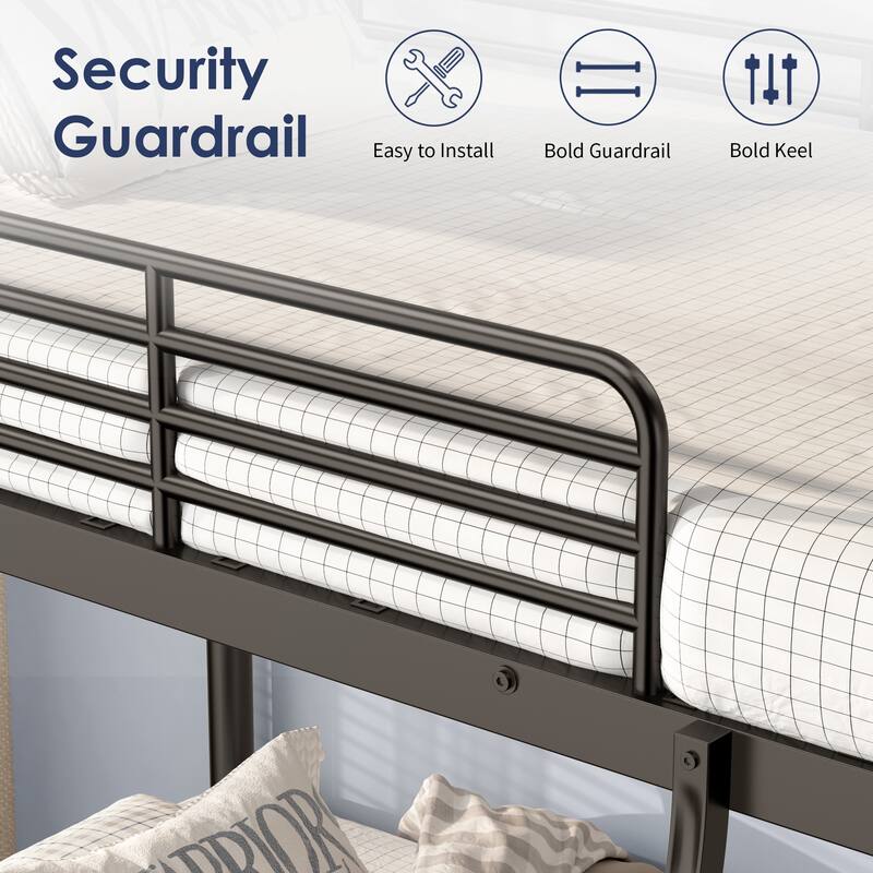 Durable Twin Over Twin Metal Bunk Bed for Kids Bedroom, Platform Bed with Fixed Slats