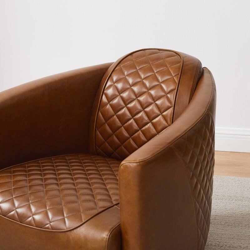 Mid-century and Modern Top Grain Leather Accent Arm Chair