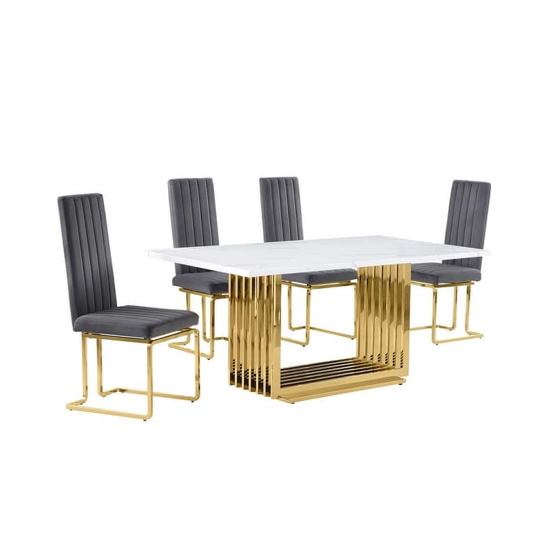 Best Quality Furniture D310/1-SC340-7 Dining Set with 68" White Marble Top
