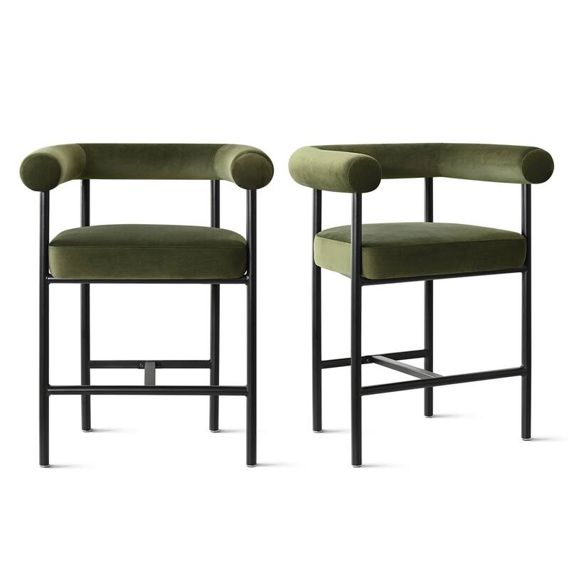 Modern 24" Upholstered Velvet Solid Back Counter Stool with Arms