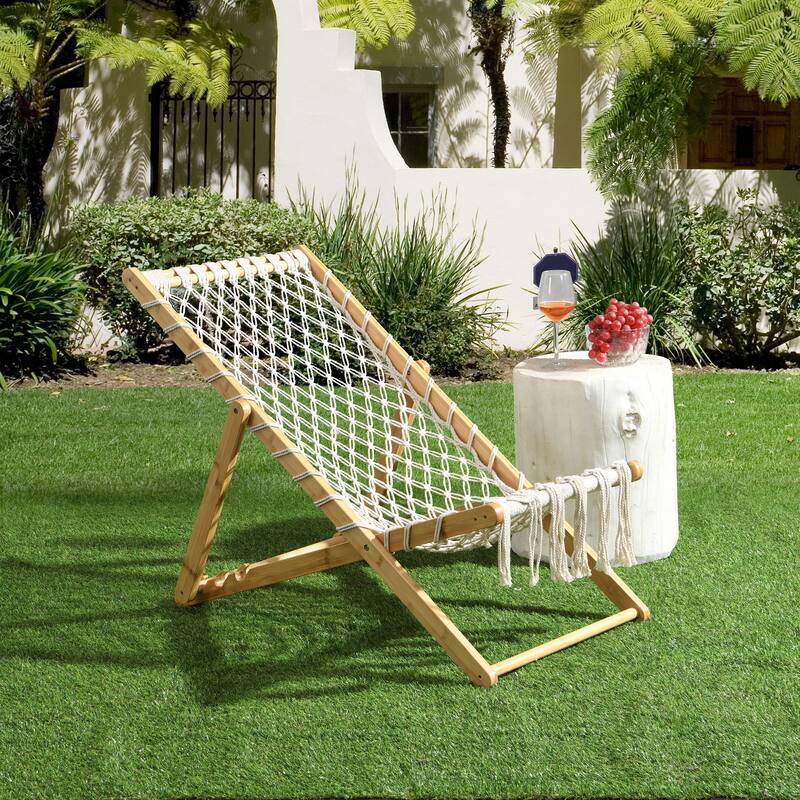 2 Piece Outdoor Patio Chairs Set w/ Handwoven Polyester Seats, 3-Position Reclining Back for Beach, Garden & Pool