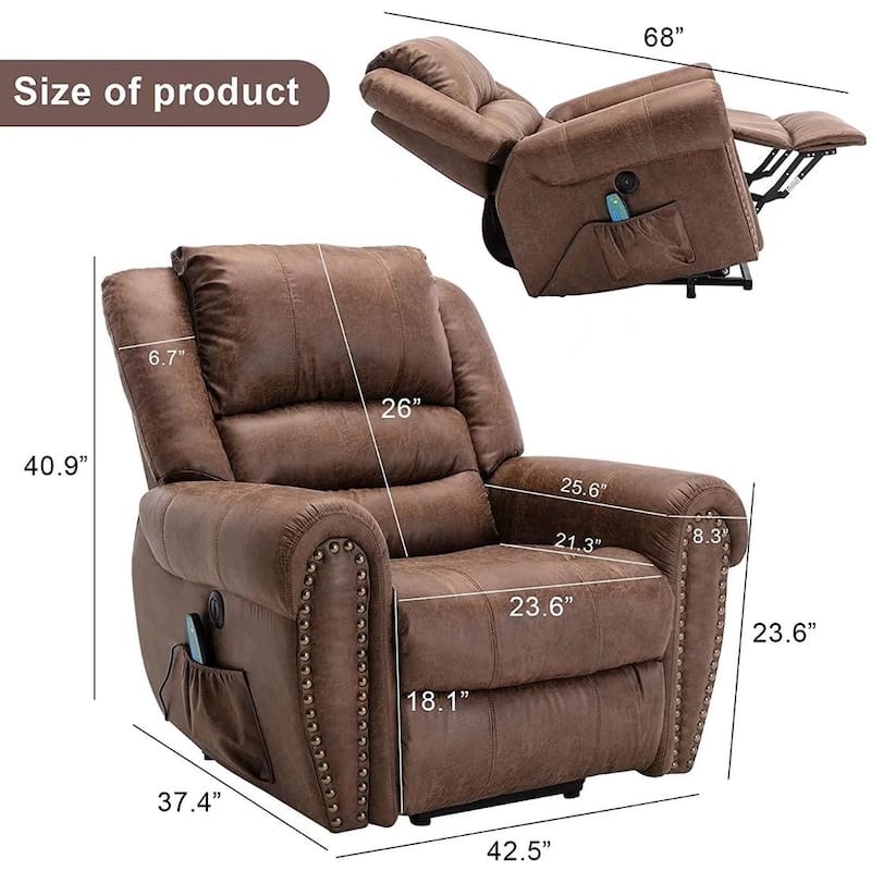 Breathable Rivet Power Lift Recliner Chair with Massage,Heat and USB Port
