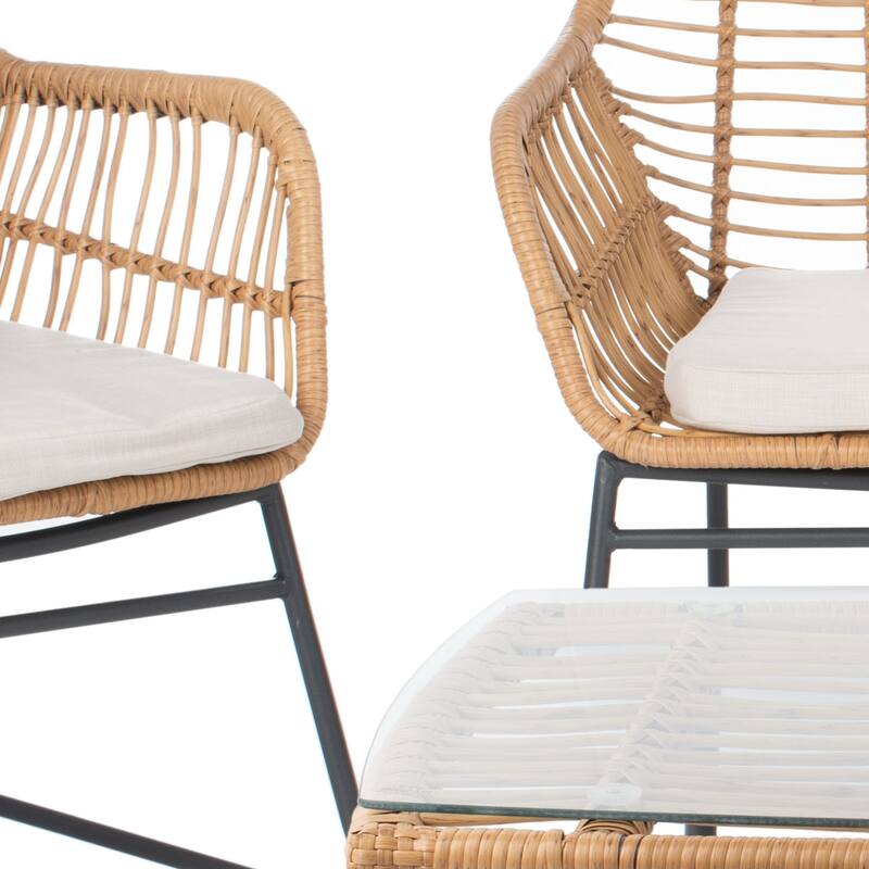 SAFAVIEH Outdoor Valery Rattan 4-Piece Patio Set - 46W x 32D x 32H