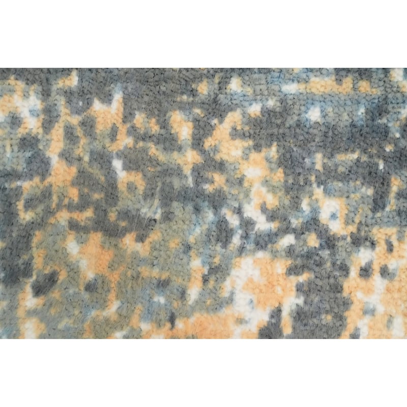 Hand Knotted Oriental Viscose Silk Carpet Modern All-Over Greys & Charcoal Abstract Area Rug - 4' 0'' X 2' 0''