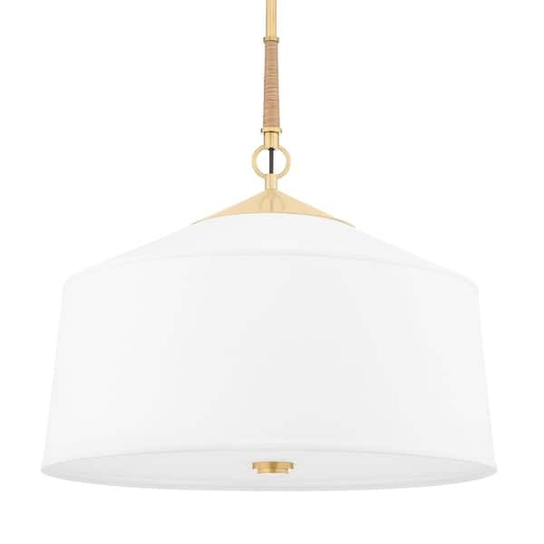 slide 2 of 2, White Plains 3 Light Pendant - Aged Brass