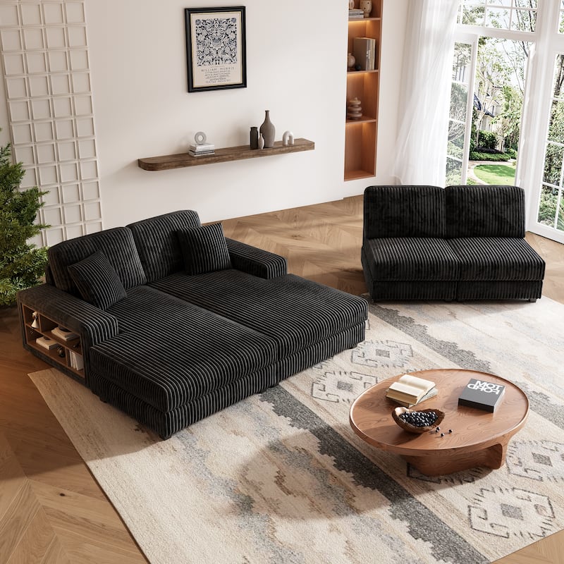 U-Shaped Sectional Sofa, Sleeper Sofa with High-Density Foam, Double Lounge Chair Sofa Bed with Pocketed Coil Cushions