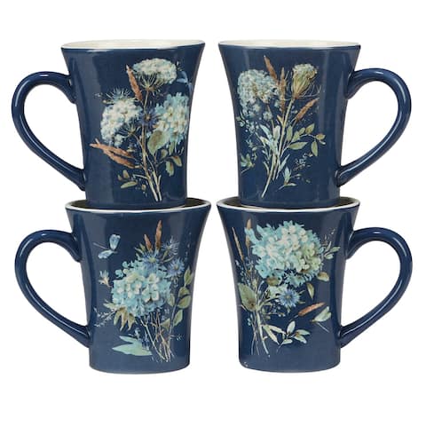 Certified International Bohemian Blue 14 oz. Mugs, Set of 4