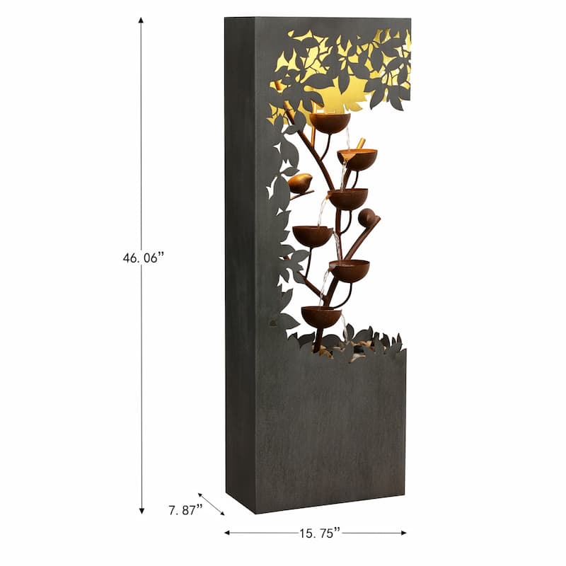 LED Lighted Flower Bowl Outdoor Garden Water Fountain - 46" - Warm White