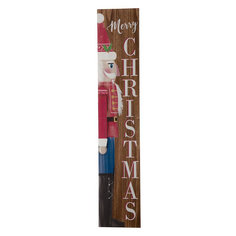 Glitzhome Wooden Christmas Nutcracker "PEACE" Porch Sign - 60-inch Brown