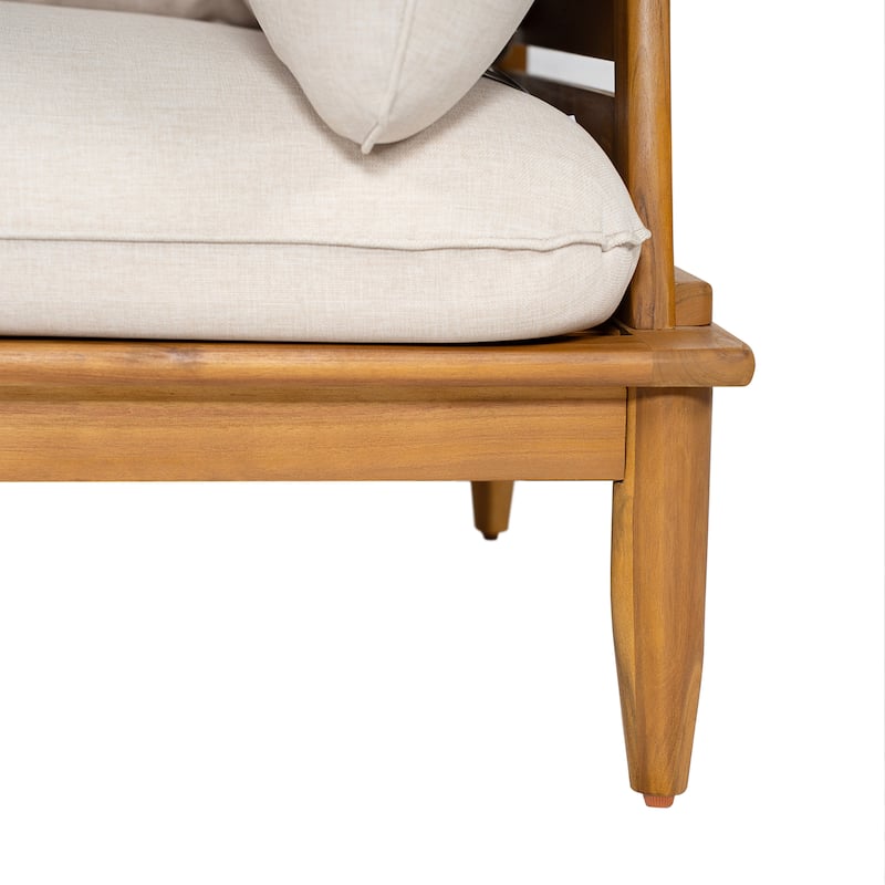 Scott Living Sacova Outdoor Acacia Wood V Shape Seating Set, Teak Finish Frame with Beige Cushion