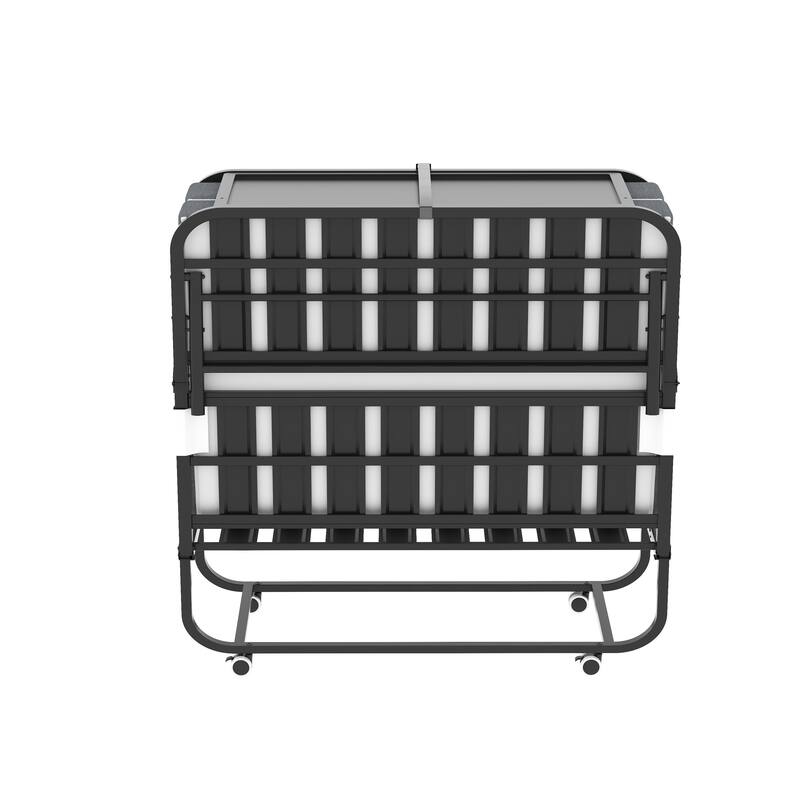 75" Wide Folding Bed with Adjustable Headboard, Extra Long Rollaway Bed, 5" Memory Foam Mattress, Heavy-Duty Guest Bed