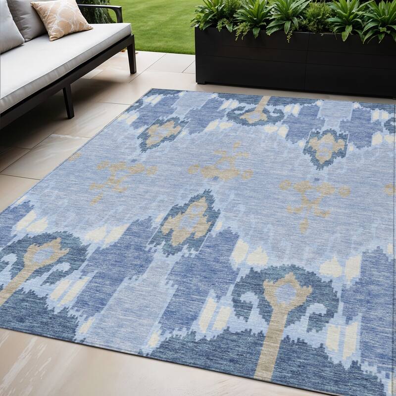 HomeRoots Ikat Transitional Rectangle Outdoor Rug - 5' X 8'