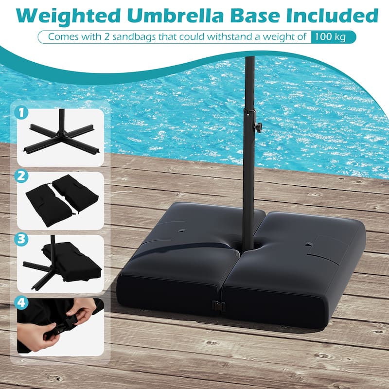Large 10 Feet Patio Offset Umbrella with Stable Crossed Base and Solar LED Lights for Outdoor
