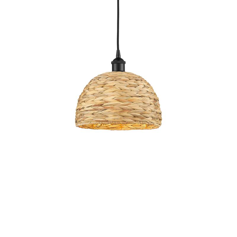 Innovations Lighting 616-1P-11-12 Woven Rattan Pendant Woven Rattan - Matte Black / Natural
