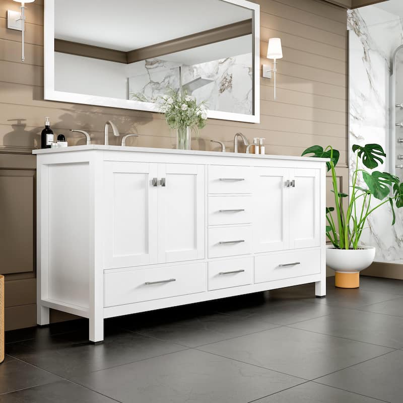 Eviva Aberdeen 72"W Gray DS Vanity with Carrara Quartz Top