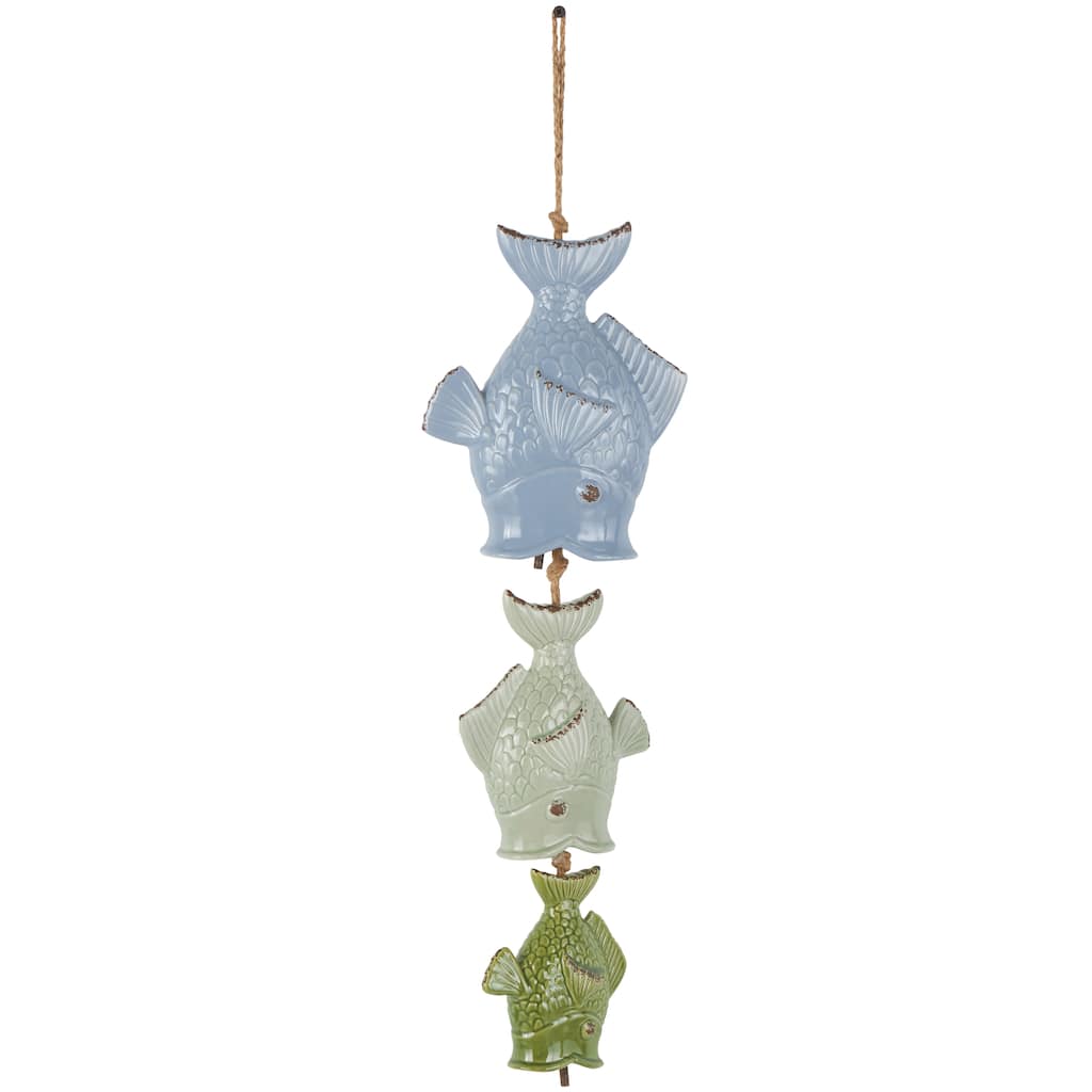 Ceramic Fish Windchime with Brown Rope - Multi Colored - Roche River Decor