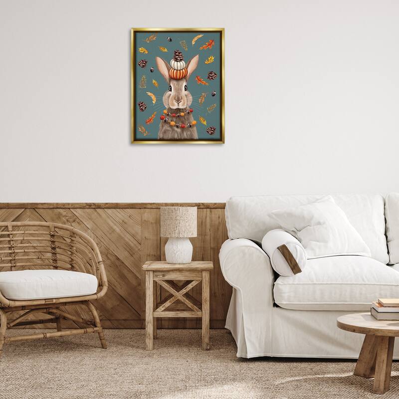 Stupell Festive Autumnal Hare Framed Floater Canvas Wall Art Design By Elizabeth Tyndall