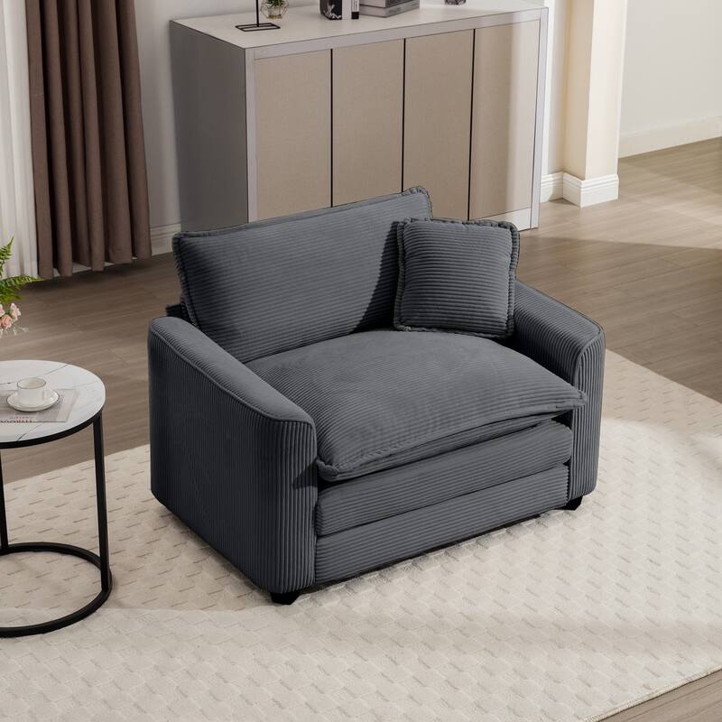 Corduroy Fabric Single Accent Sofa Chair with Pillow, Ergonomic Deep Seat Sofa for Livingroom