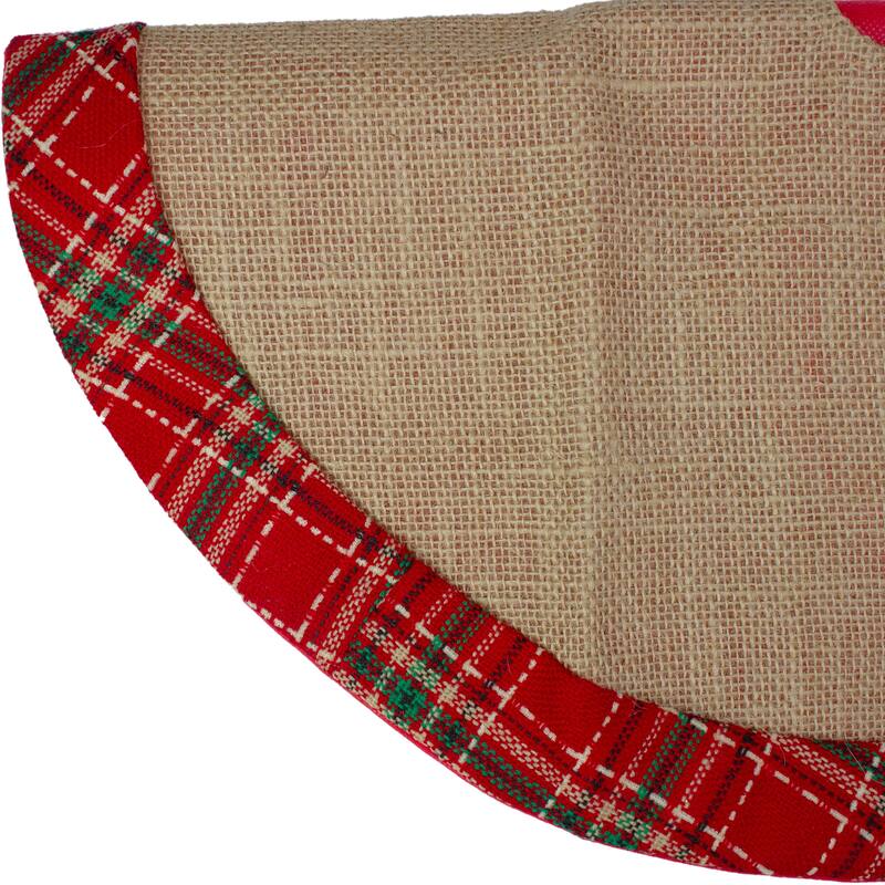 20" Rustic Burlap Mini Christmas Tree Skirt with Red Plaid Border - 20