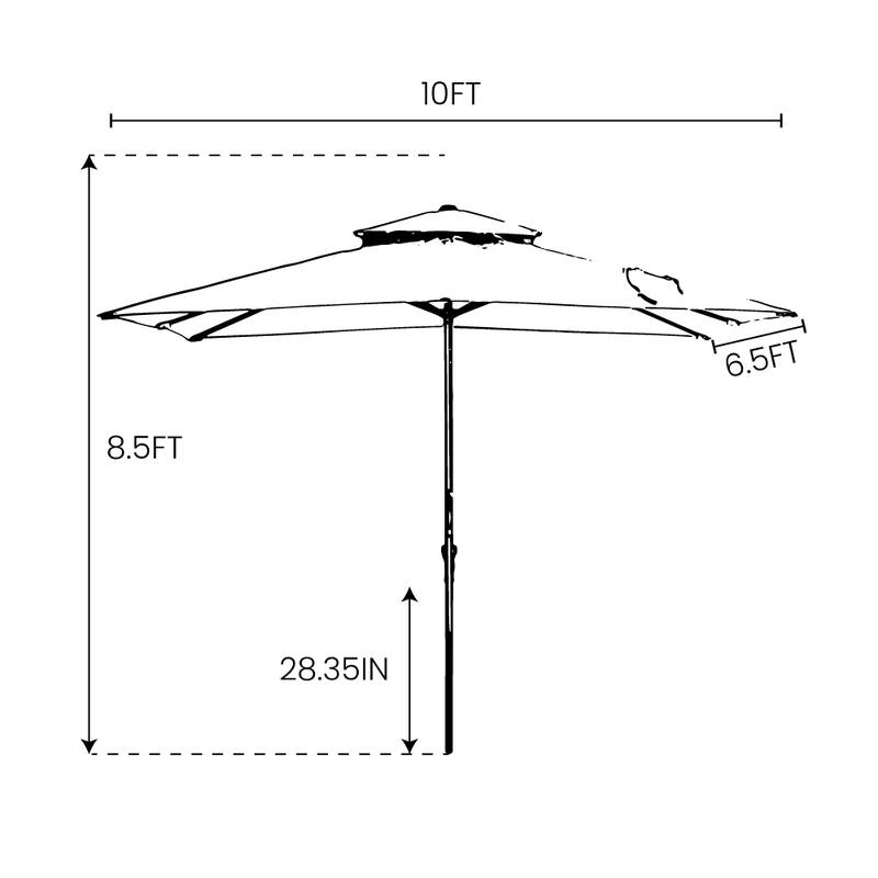 10 x 6.5 FT Rectangular Double Top Patio Market Umbrella with Tilt & Crank