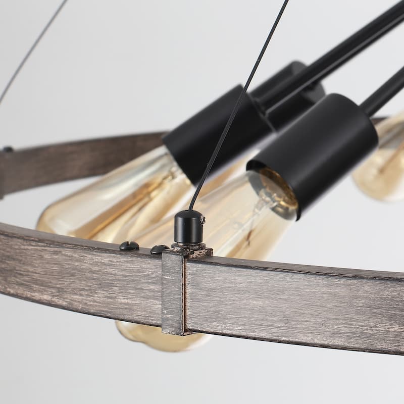12-Light W43.3" x H90.55" Wagon Wheel Chandelier for Study Bedroom