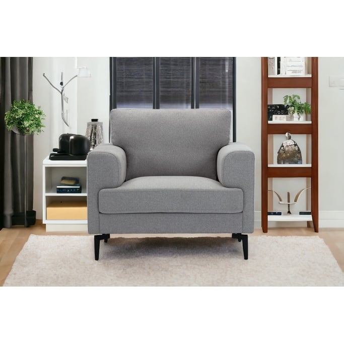 HomeRoots 41" Light Gray and Black Linen Arm Chair - 41' X '35' X '35 - 41' X '35' X '35