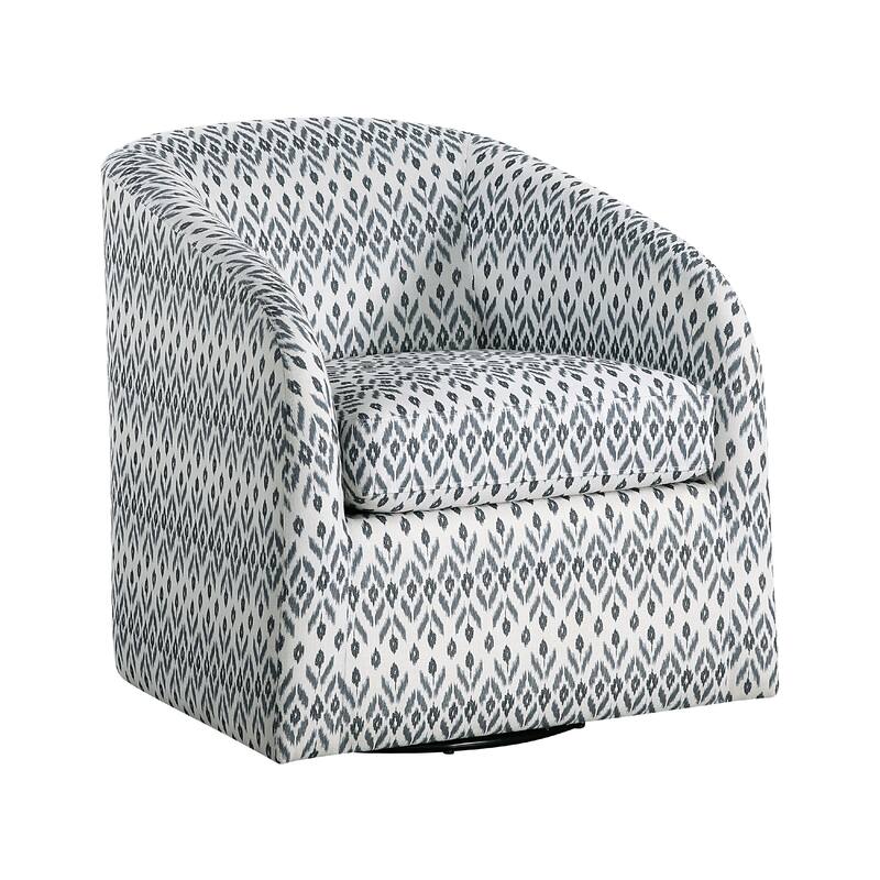 Reedie Swivel Armchair, Blue, White Geometric Pattern Fabric