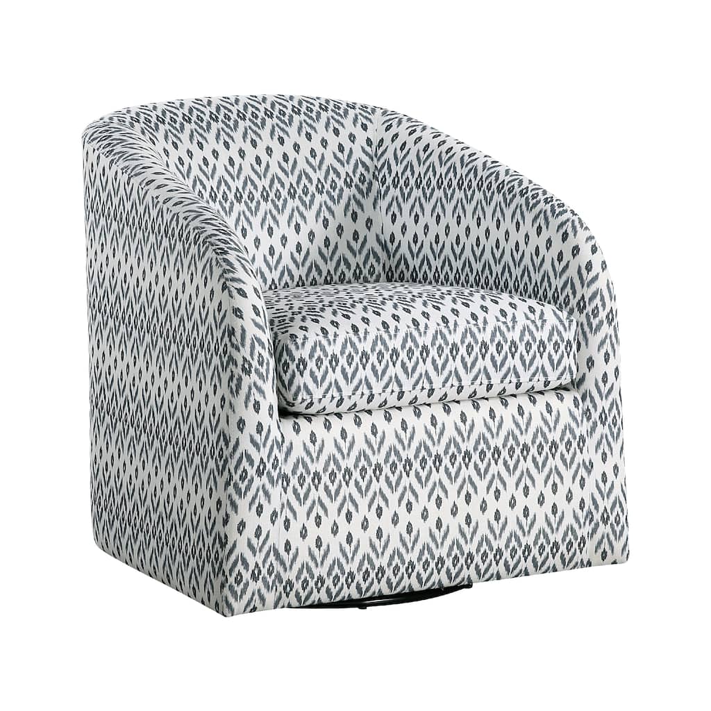 Reedie Swivel Armchair, Blue, White Geometric Pattern Fabric