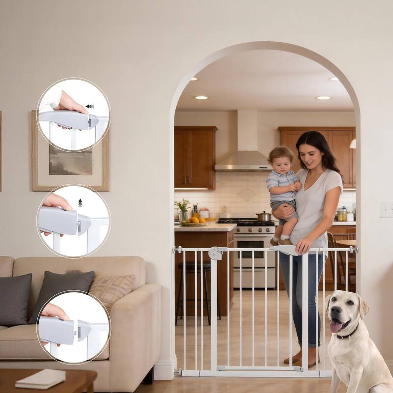 Anmytek Pressure Mounted Metal Safety Gate Auto Close White for Doorways Stairs Baby Pet 29 34 Inch Adjustable - White