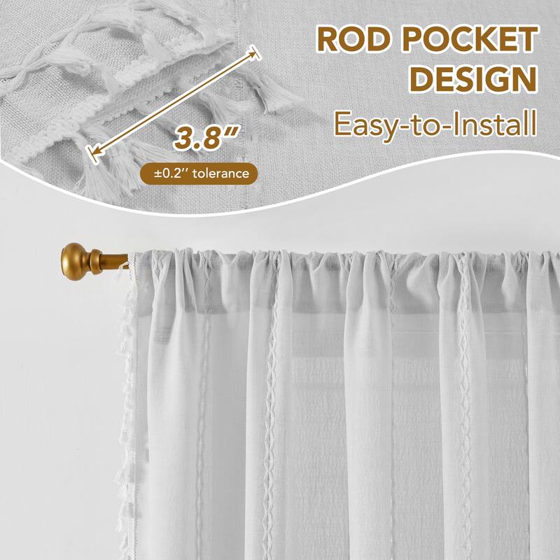 Deconovo Boho Sheer Curtain with Tassels & Embroidery 1 Panel