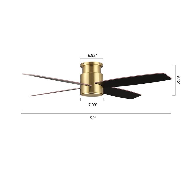 WINGBO 44" and 52" Flush Mount DC Ceiling Fan without Lights, 4 Reversible Blades