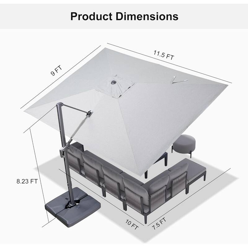 PURPLE LEAF Stylish UV50+ Fade Resistant Patio Cantilever Umbrella With Base