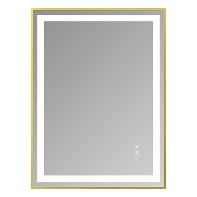 Modern Gold LED Bathroom Mirror with Dual Light Strips and Anti-Fog Dimmable for Horizontal or Vertical - 24” x 32” x 0.16”