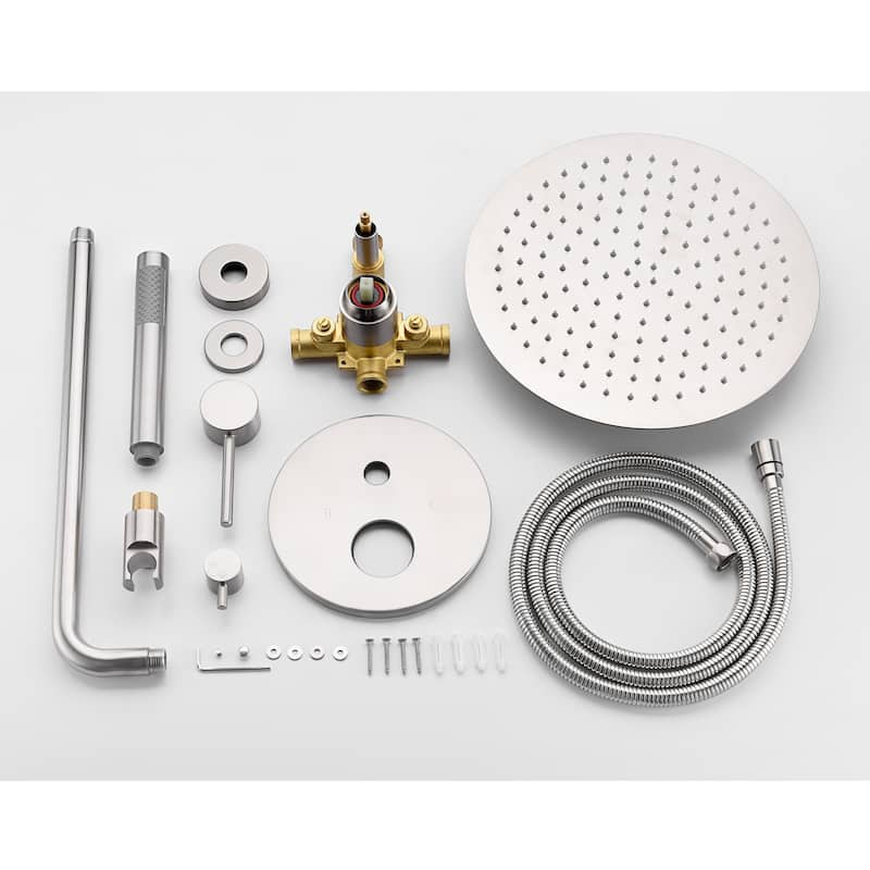 Wall Mounted Shower Faucet with Hand Shower Rain Shower System Set with 10 in Shower Head with Rough-in Valve