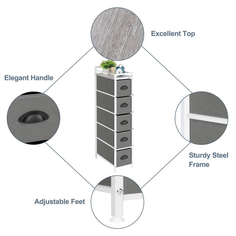 4 Drawers Narrow Dresser, Fabric Storage Cabinet, Vertical Standing Storage Chest