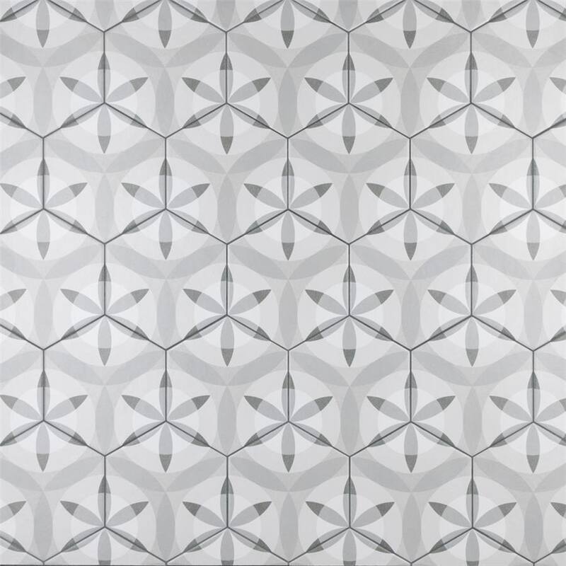 Merola Tile Hexatile Matte Nature Black & White 7" x 8" Porcelain Floor and Wall Tile