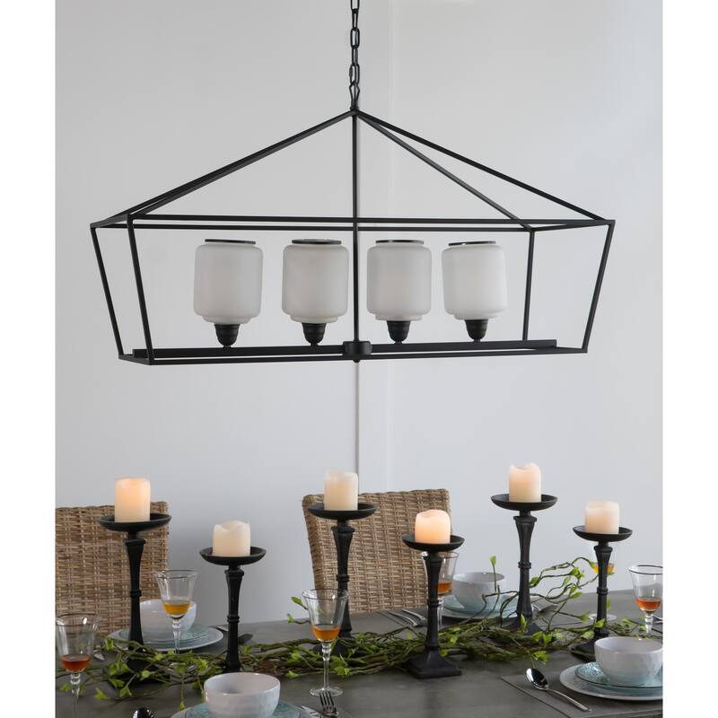 41.7x14.2x23.8" Iron Chandelier, Sleek Industrial Style Hanging Light Fixture, Bulb Not Included