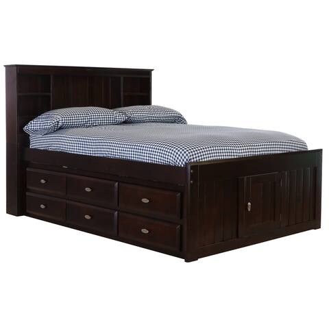 OS Home and Office Furniture Model Full Size Bookcase Bed with Six Drawers in Dark Espresso