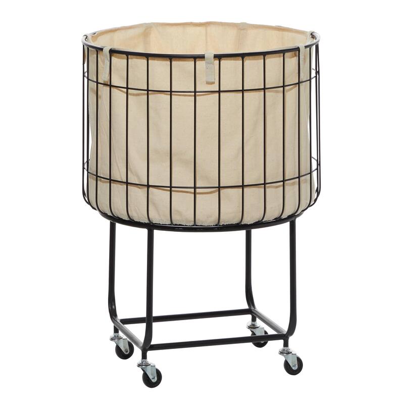 Metal Deep Set Wire Basket Storage Cart with Wheels and Fabric Lining - Black - Roche River Decor - Black - 19"W, 26"H