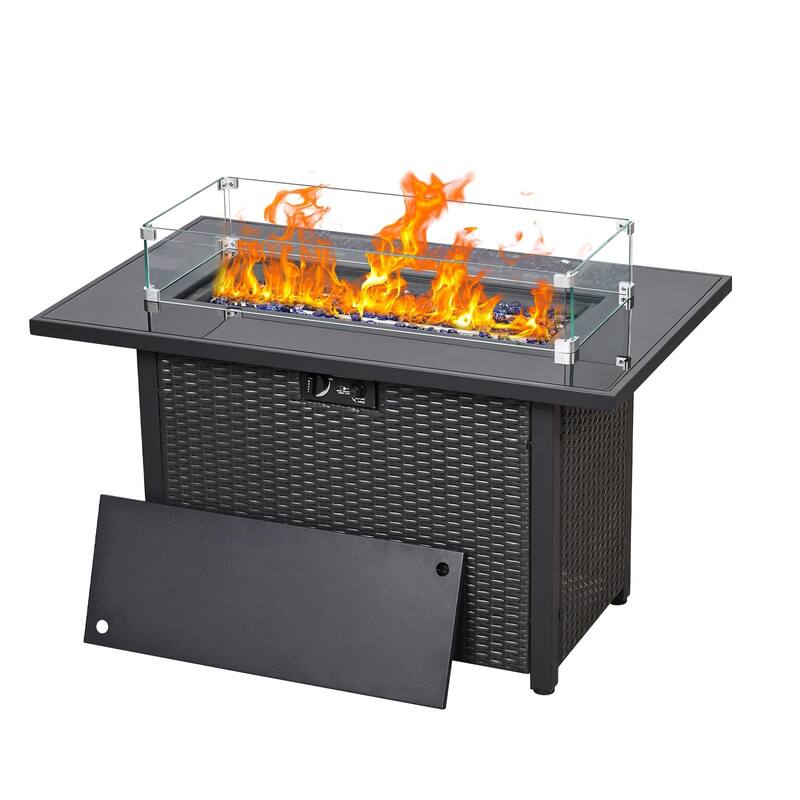8 PCS Wicker Patio Conversation Set With Fire Table