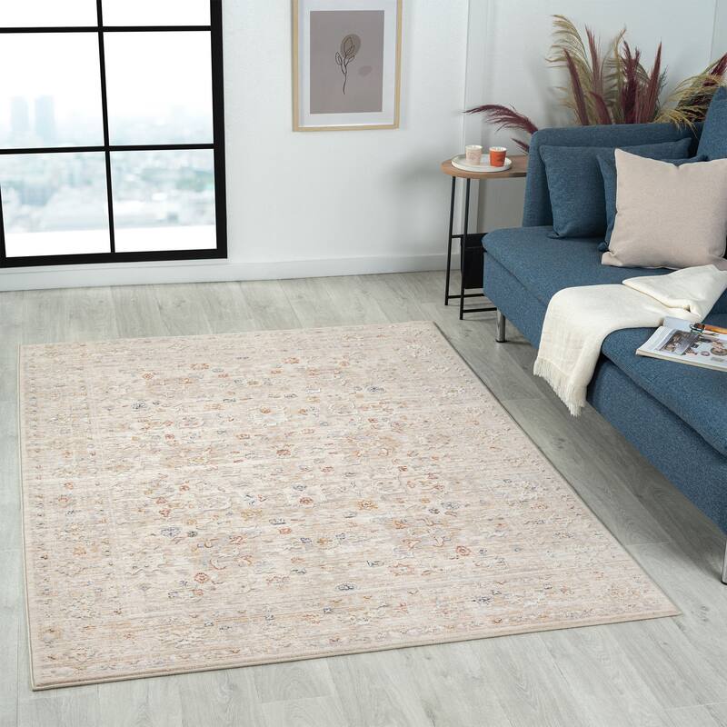 Sevita Luna High-LowTextured Traditional Performance Indoor Area Rug - 4' x 6' - Red/Beige