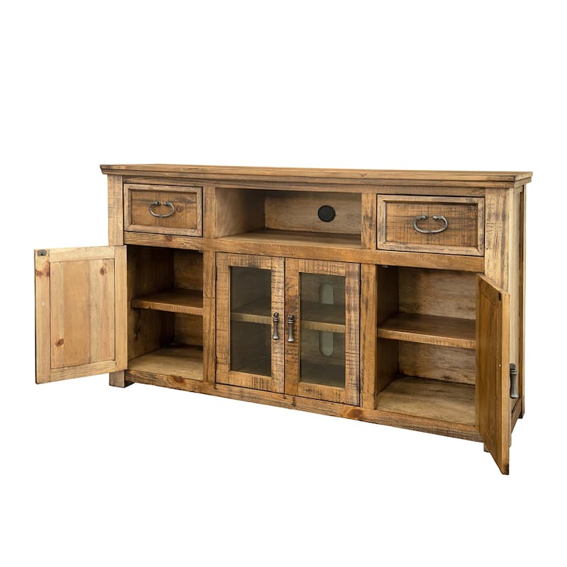 HomeRoots 60" Brown Solid Wood Cabinet Enclosed Storage Distressed TV Stand - 60' X '36.25' X '17.75