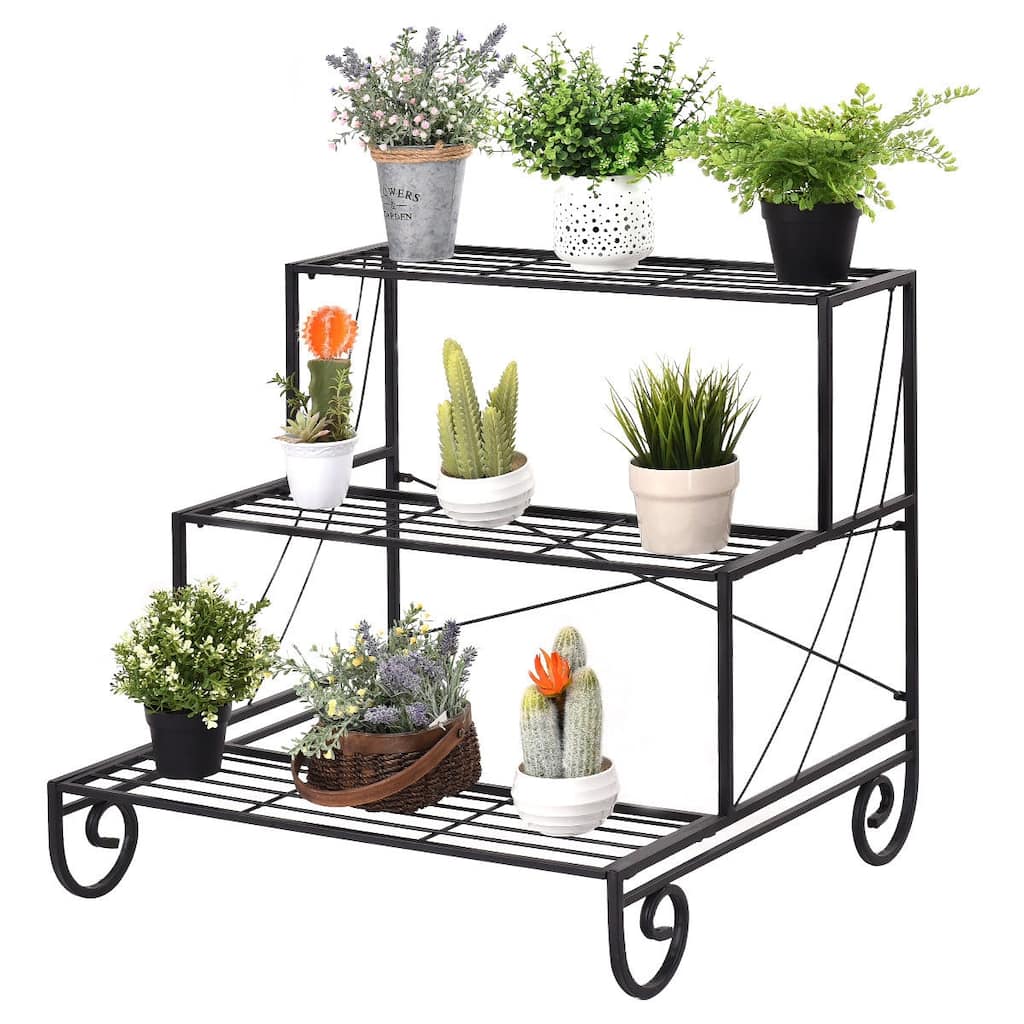 Costway 3 Tier Outdoor Metal Plant Stand Flower Planter Garden Display