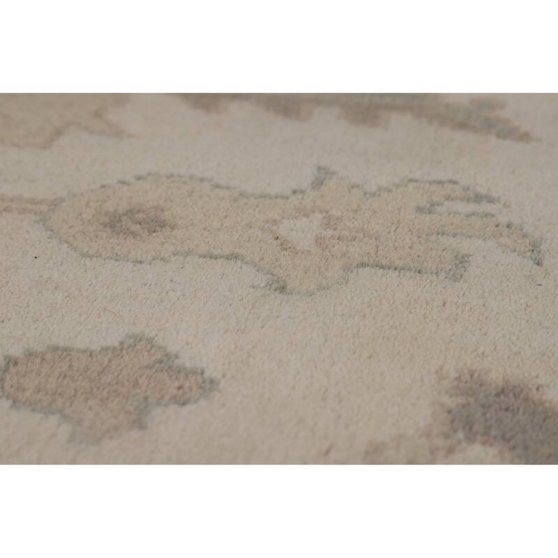 All-Over Ivory Floral Oushak Indian Area Rug Handmade Wool Carpet - 8'4" x 11'10"