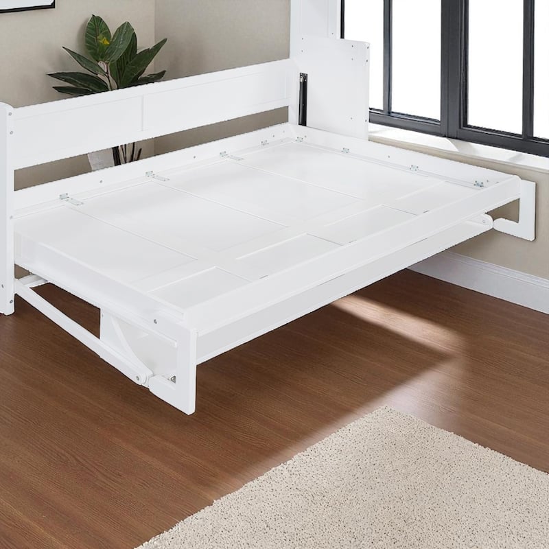 Full/Queen Murphy Wall Bed with Desk, Hydraulic Lift, 600 lb Capacity, 10 in Mattress, Space-Saving Home Office