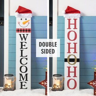 Glitzhome 42.25"H Reversible Wooden HOHOHO/WELCOME Porch Sign Decor - Multi-color