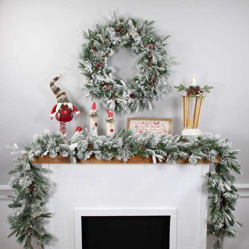 9'x14" Mixed Rosemary Emerald Pine Artificial Garland Clear LED