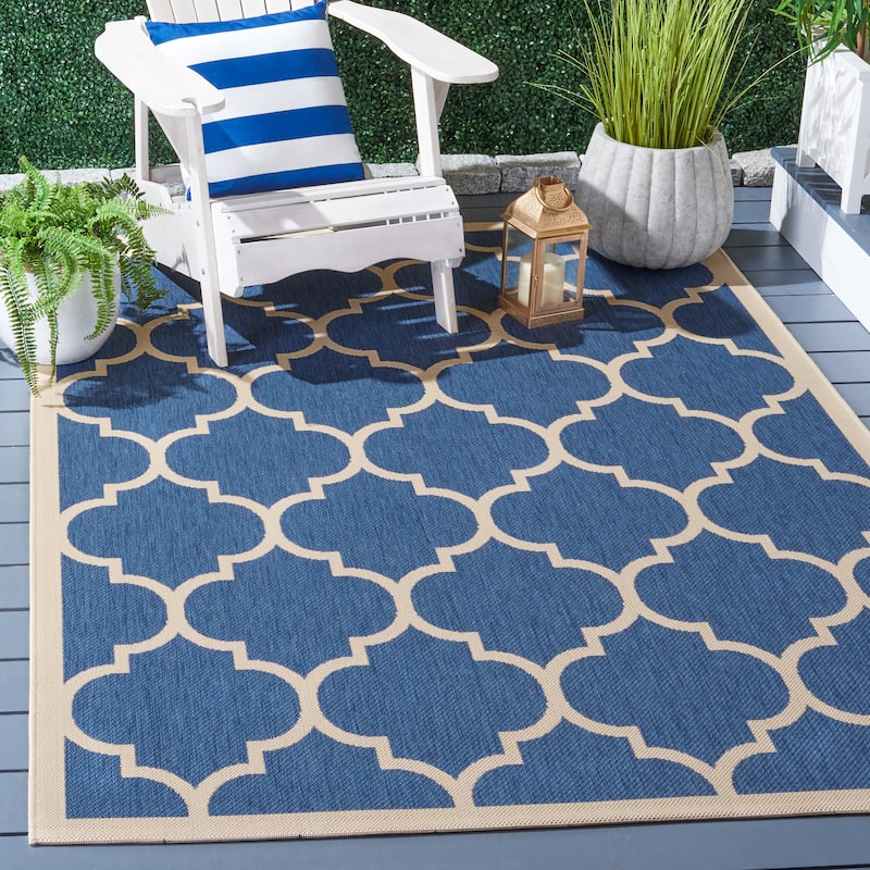 SAFAVIEH Courtyard Sibel Indoor /Outdoor Waterproof Patio Backyard Rug - 4' x 5'7" - Blue/Beige