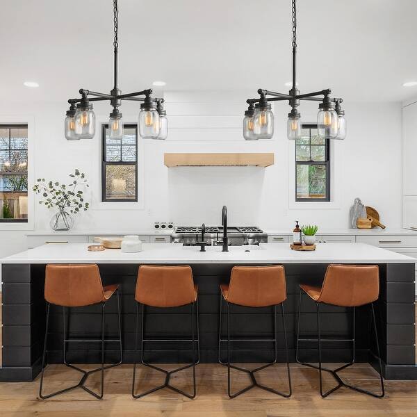 slide 2 of 7, The Gray Barn Heavenly Winds 5-light Height Adjustable Glass Jar Chandeliers Kitchen Island - W25"xH23.5"
