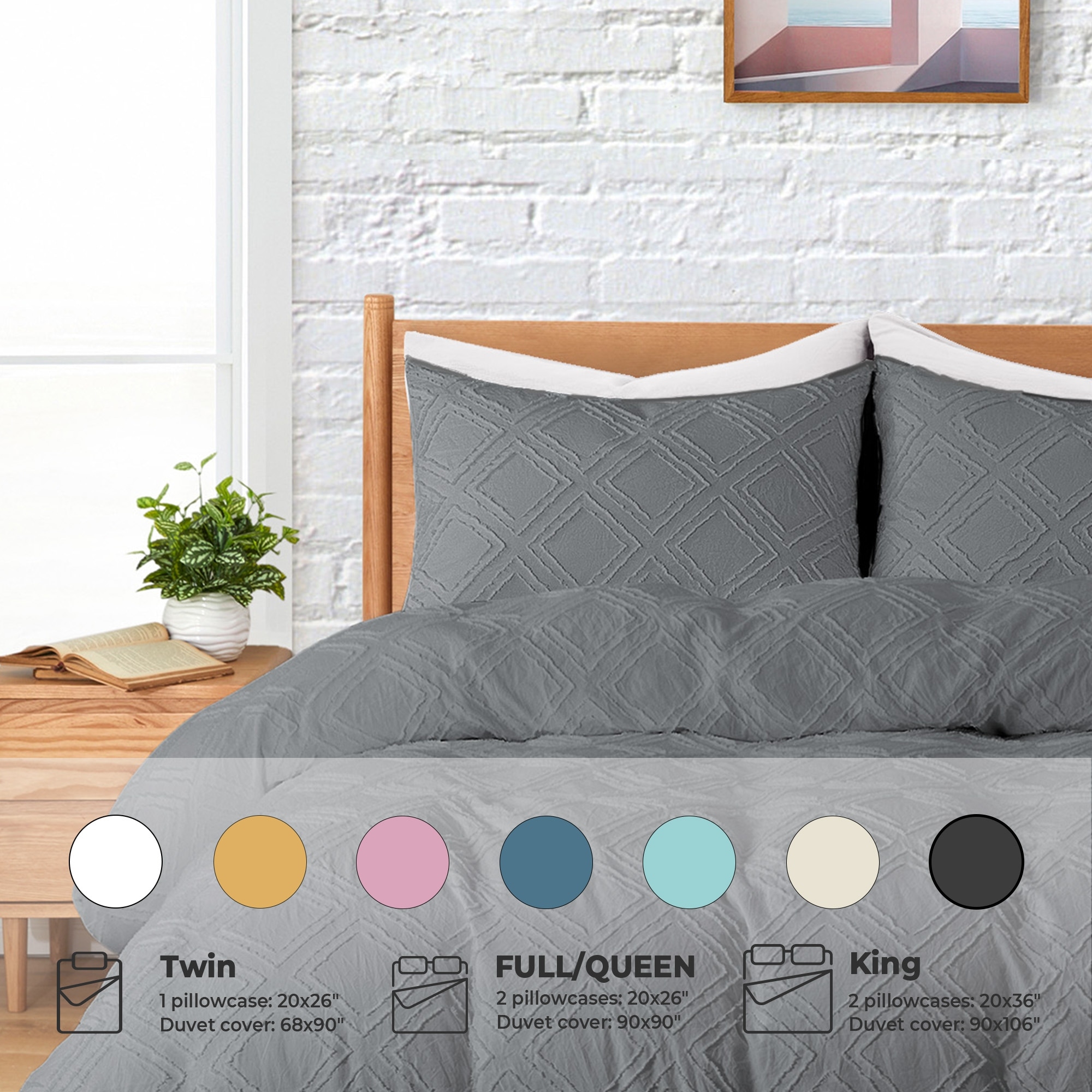 Tufted Clipped Jacquard Geometric Oversized Duvet Cover & - Picture 59 of 127